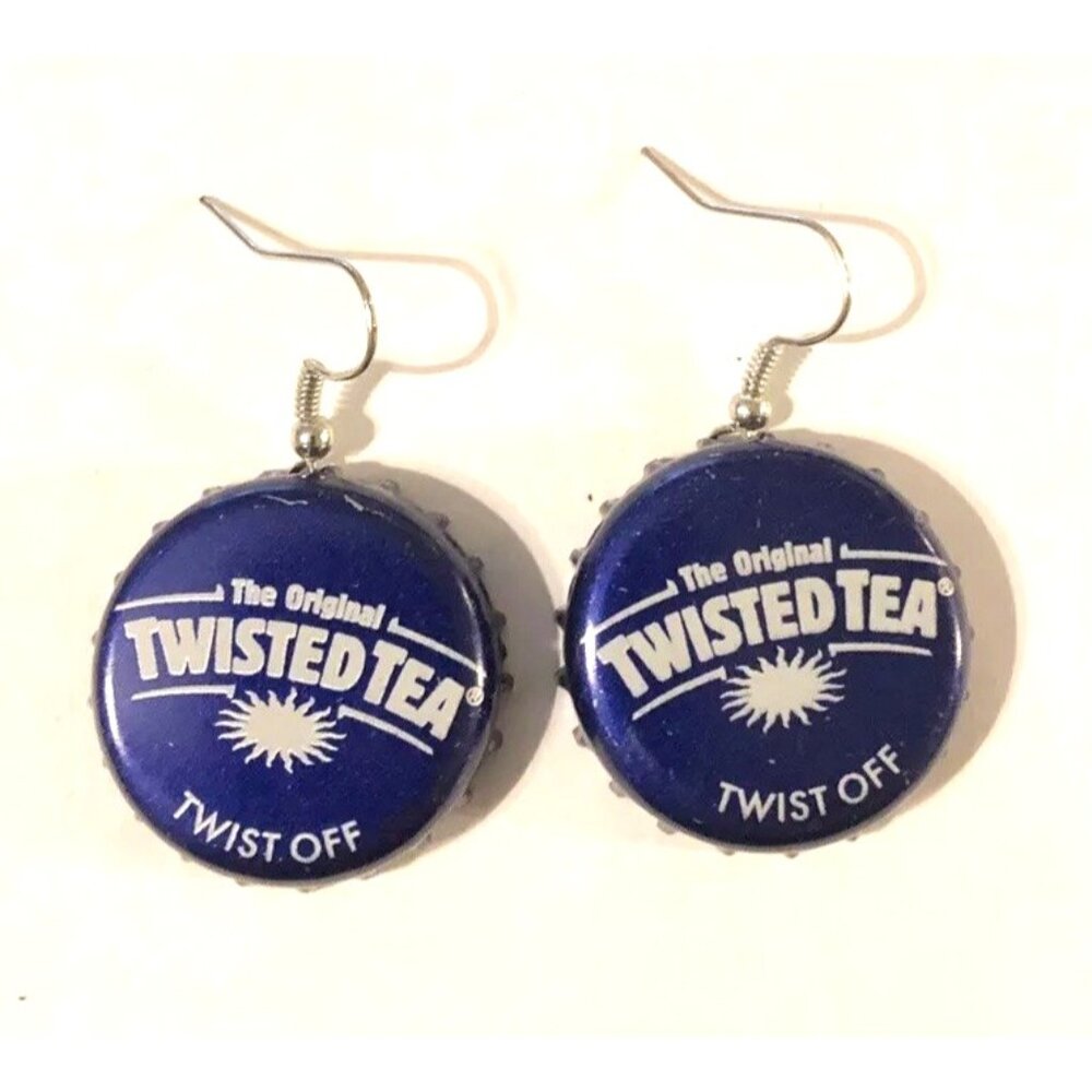 Twisted Tea Beer Bottle Cap Earrings Fun Novelty Fashion Fish Hook Upcycled